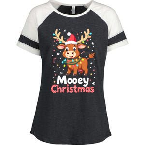 Mooey Christmas Santa Farmer Merry Highland Cow Christmas Gift Enza Ladies Jersey Colorblock Tee