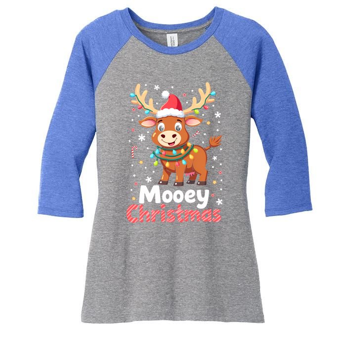 Mooey Christmas Santa Farmer Merry Highland Cow Christmas Gift Women's Tri-Blend 3/4-Sleeve Raglan Shirt