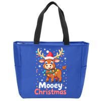 Mooey Christmas Santa Farmer Merry Highland Cow Christmas Gift Zip Tote Bag