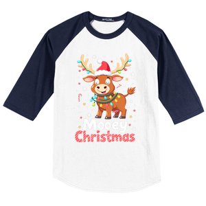 Mooey Christmas Santa Farmer Merry Highland Cow Christmas Gift Baseball Sleeve Shirt