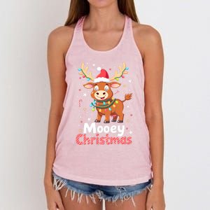 Mooey Christmas Santa Farmer Merry Highland Cow Christmas Gift Women's Knotted Racerback Tank