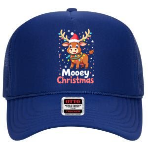 Mooey Christmas Santa Farmer Merry Highland Cow Christmas Gift High Crown Mesh Back Trucker Hat