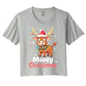 Mooey Christmas Santa Farmer Merry Highland Cow Christmas Gift Women's Crop Top Tee