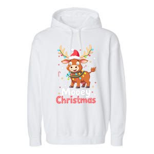 Mooey Christmas Santa Farmer Merry Highland Cow Christmas Gift Garment-Dyed Fleece Hoodie