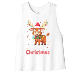 Mooey Christmas Santa Farmer Merry Highland Cow Christmas Gift Women's Racerback Cropped Tank