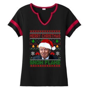 Merry Christmas Snowflake Santa Trump Xmas Ugly Sweater Ladies Halftime Notch Neck Tee