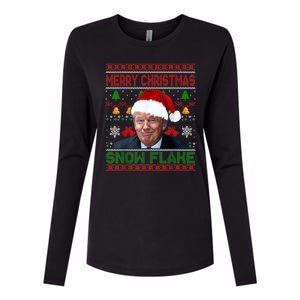 Merry Christmas Snowflake Santa Trump Xmas Ugly Sweater Womens Cotton Relaxed Long Sleeve T-Shirt