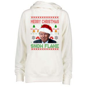 Merry Christmas Snowflake Santa Trump Xmas Ugly Sweater Womens Funnel Neck Pullover Hood