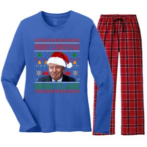 Merry Christmas Snowflake Santa Trump Xmas Ugly Sweater Women's Long Sleeve Flannel Pajama Set 