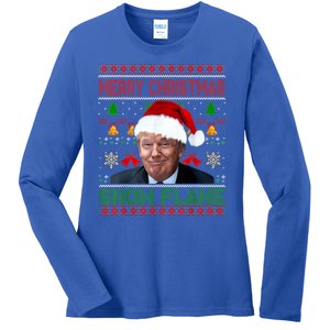 Merry Christmas Snowflake Santa Trump Xmas Ugly Sweater Ladies Long Sleeve Shirt