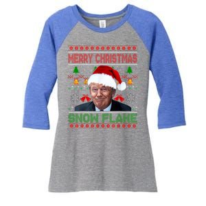 Merry Christmas Snowflake Santa Trump Xmas Ugly Sweater Women's Tri-Blend 3/4-Sleeve Raglan Shirt