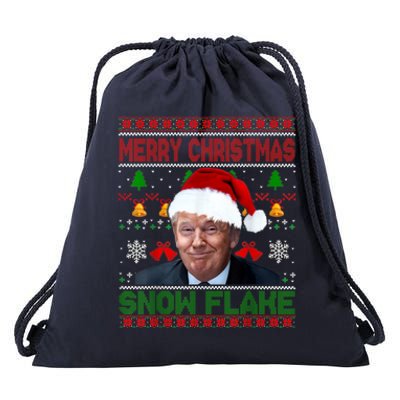 Merry Christmas Snowflake Santa Trump Xmas Ugly Sweater Drawstring Bag