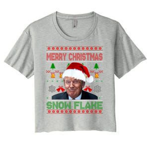 Merry Christmas Snowflake Santa Trump Xmas Ugly Sweater Women's Crop Top Tee