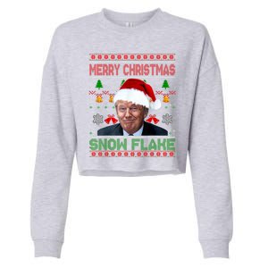 Merry Christmas Snowflake Santa Trump Xmas Ugly Sweater Cropped Pullover Crew