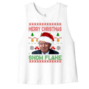 Merry Christmas Snowflake Santa Trump Xmas Ugly Sweater Women's Racerback Cropped Tank