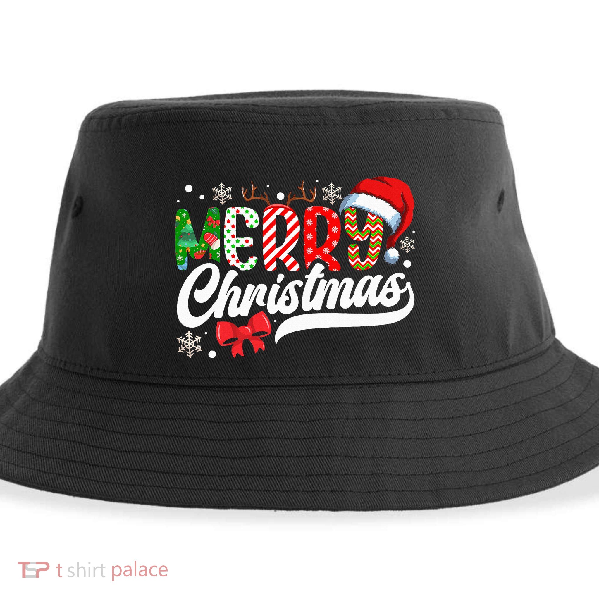 Merry Christmas Santa Hat Plaid Pattern Sustainable Bucket Hat