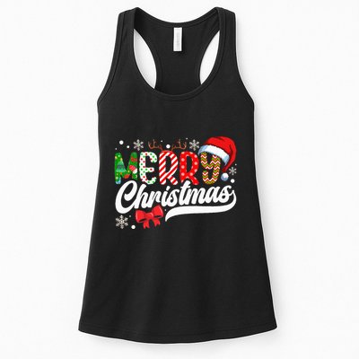 Merry Christmas Santa Hat Plaid Pattern Womens Tank Top