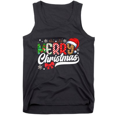 Merry Christmas Santa Hat Plaid Pattern Tank Top
