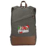Merry Christmas Santa Hat Plaid Pattern Cotton Canvas Backpack