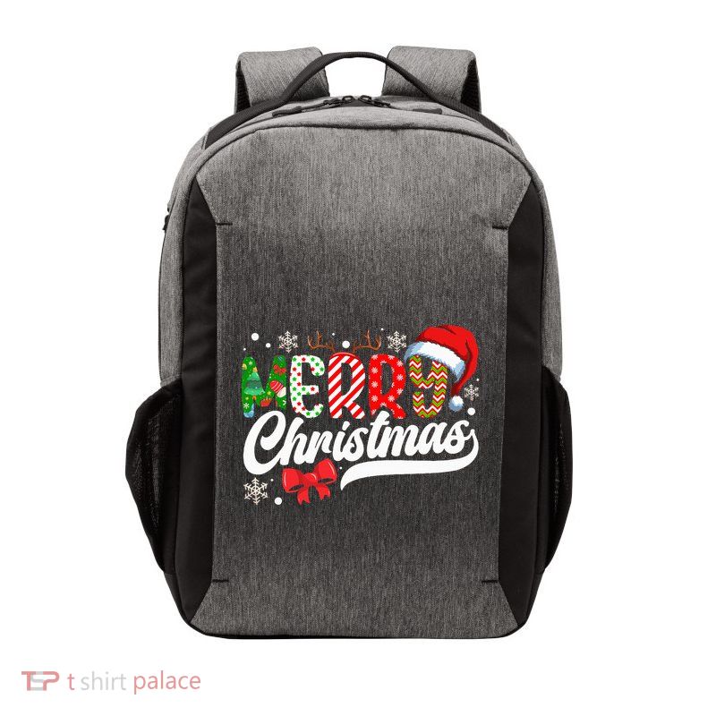Merry Christmas Santa Hat Plaid Pattern Vector Backpack