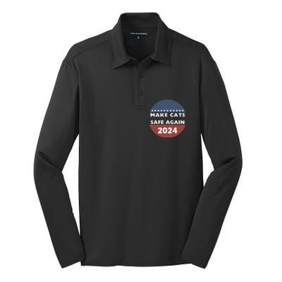 Make Cats Safe Again Harris Trump President Funny Politics Silk Touch Performance Long Sleeve Polo