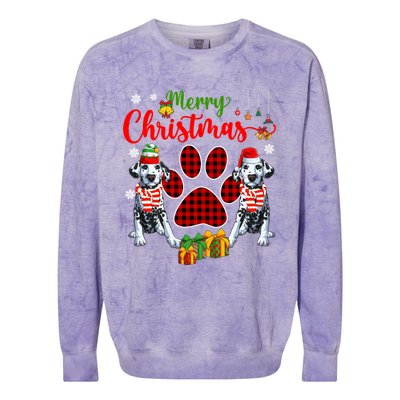 Merry Christmas Santa Elf Dalmatians Dog Paw Lover Owner Gift Colorblast Crewneck Sweatshirt