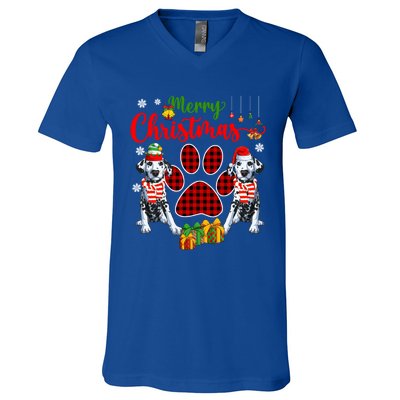 Merry Christmas Santa Elf Dalmatians Dog Paw Lover Owner Gift V-Neck T-Shirt