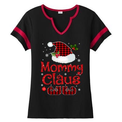 Mommy Claus Santa Hat Red Plaid Buffalo Christmas Pajama Gift Ladies Halftime Notch Neck Tee