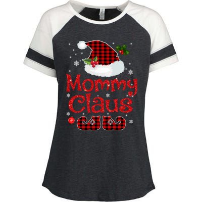 Mommy Claus Santa Hat Red Plaid Buffalo Christmas Pajama Gift Enza Ladies Jersey Colorblock Tee