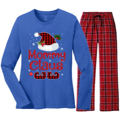 Mommy Claus Santa Hat Red Plaid Buffalo Christmas Pajama Gift Women's Long Sleeve Flannel Pajama Set 