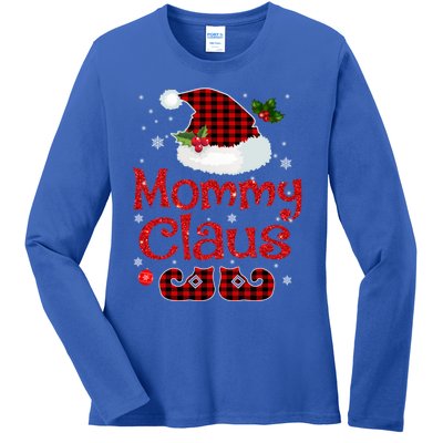 Mommy Claus Santa Hat Red Plaid Buffalo Christmas Pajama Gift Ladies Long Sleeve Shirt