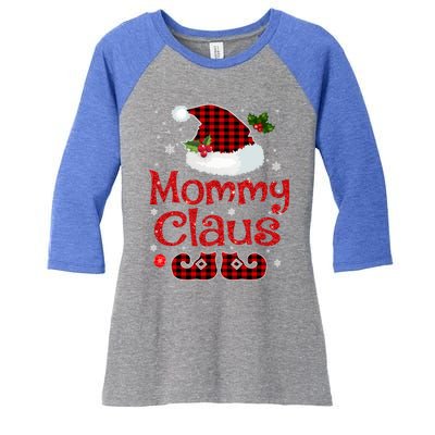 Mommy Claus Santa Hat Red Plaid Buffalo Christmas Pajama Gift Women's Tri-Blend 3/4-Sleeve Raglan Shirt