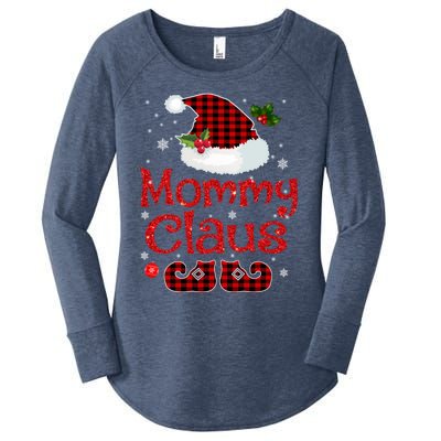 Mommy Claus Santa Hat Red Plaid Buffalo Christmas Pajama Gift Women's Perfect Tri Tunic Long Sleeve Shirt