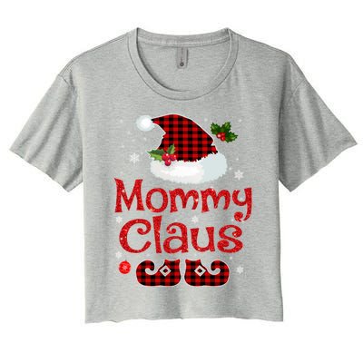 Mommy Claus Santa Hat Red Plaid Buffalo Christmas Pajama Gift Women's Crop Top Tee