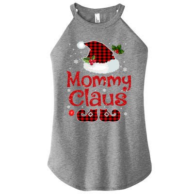 Mommy Claus Santa Hat Red Plaid Buffalo Christmas Pajama Gift Women's Perfect Tri Rocker Tank