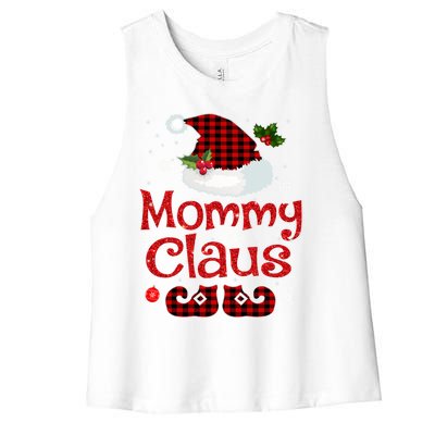 Mommy Claus Santa Hat Red Plaid Buffalo Christmas Pajama Gift Women's Racerback Cropped Tank