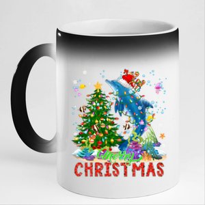 Merry Christmas Santa Reindeer Dolphin Xmas Tree Lights Funny Gift 11oz Black Color Changing Mug