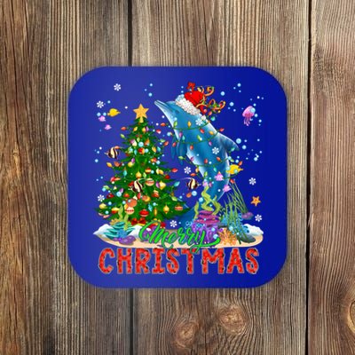 Merry Christmas Santa Reindeer Dolphin Xmas Tree Lights Funny Gift Coaster