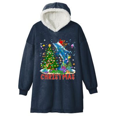 Merry Christmas Santa Reindeer Dolphin Xmas Tree Lights Funny Gift Hooded Wearable Blanket