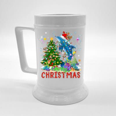 Merry Christmas Santa Reindeer Dolphin Xmas Tree Lights Funny Gift Beer Stein