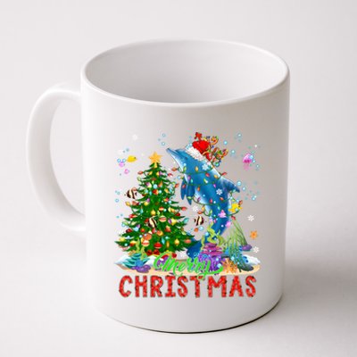 Merry Christmas Santa Reindeer Dolphin Xmas Tree Lights Funny Gift Coffee Mug