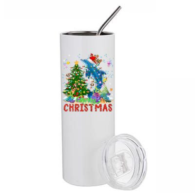 Merry Christmas Santa Reindeer Dolphin Xmas Tree Lights Funny Gift Stainless Steel Tumbler