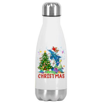 Merry Christmas Santa Reindeer Dolphin Xmas Tree Lights Funny Gift Stainless Steel Insulated Water Bottle