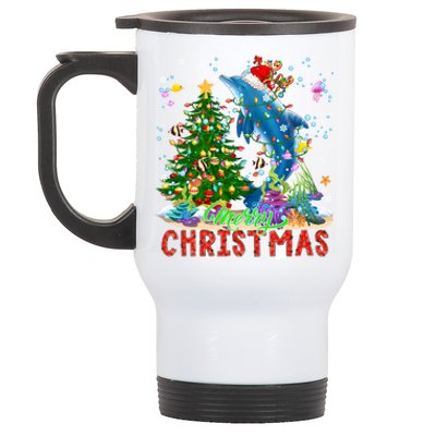 Merry Christmas Santa Reindeer Dolphin Xmas Tree Lights Funny Gift Stainless Steel Travel Mug