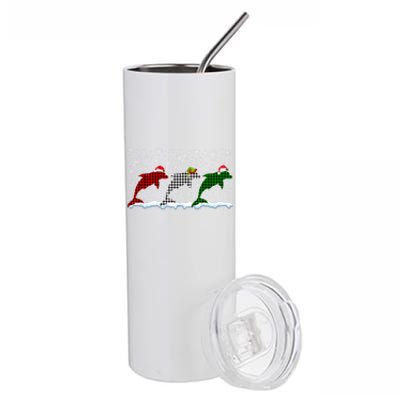 Merry Christmas Santa Xmas Funny Dolphin Animals Lover Meaningful Gift Stainless Steel Tumbler