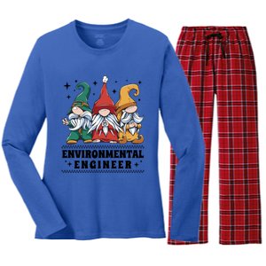 Merry Christmas Santa Gnome Xmas Environtal Engineer Cute Gift Women's Long Sleeve Flannel Pajama Set 