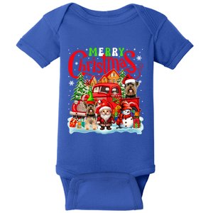 Merry Christmas Santa Elf Yorkshire Terriers On Pickup Truck Gift Baby Bodysuit