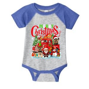 Merry Christmas Santa Elf Yorkshire Terriers On Pickup Truck Gift Infant Baby Jersey Bodysuit