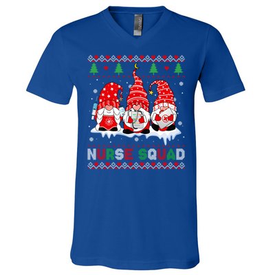 Merry Christmas Santa Gnomes Nurse Squad Ugly Xmas Sweater Gift V-Neck T-Shirt