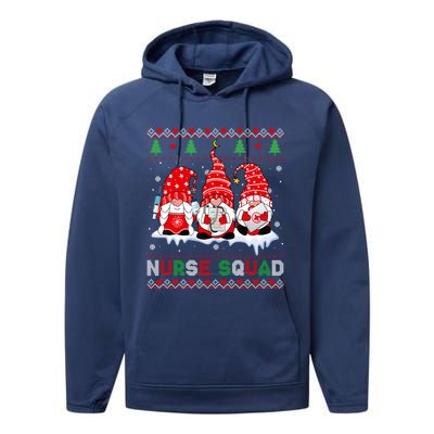 Merry Christmas Santa Gnomes Nurse Squad Ugly Xmas Sweater Gift Performance Fleece Hoodie